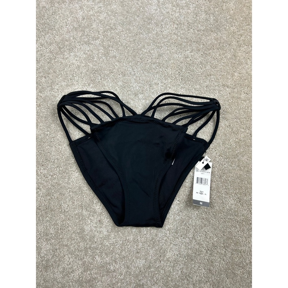 SUNDAZED Women's Black Medium M Strappy Ribbed Nylon Spandex Bikini Swimwear